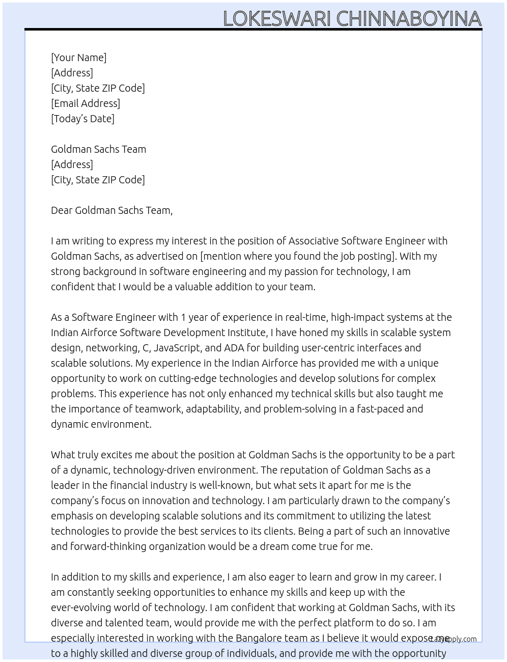 Cover letter for associative software engineer - LazyApply