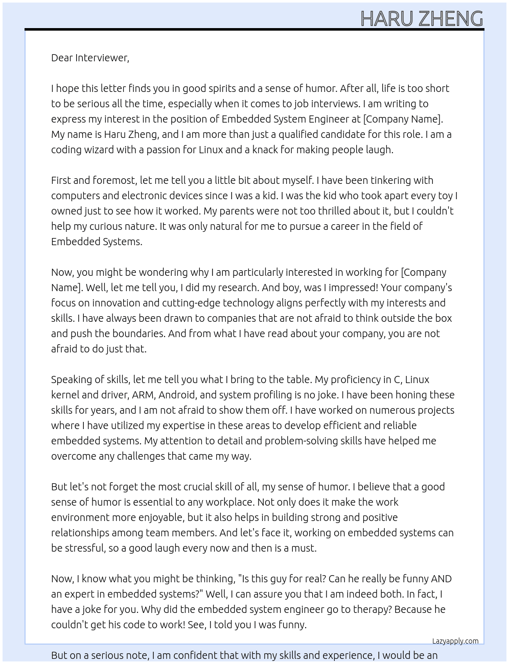 Cover letter for embedded system engineer - LazyApply
