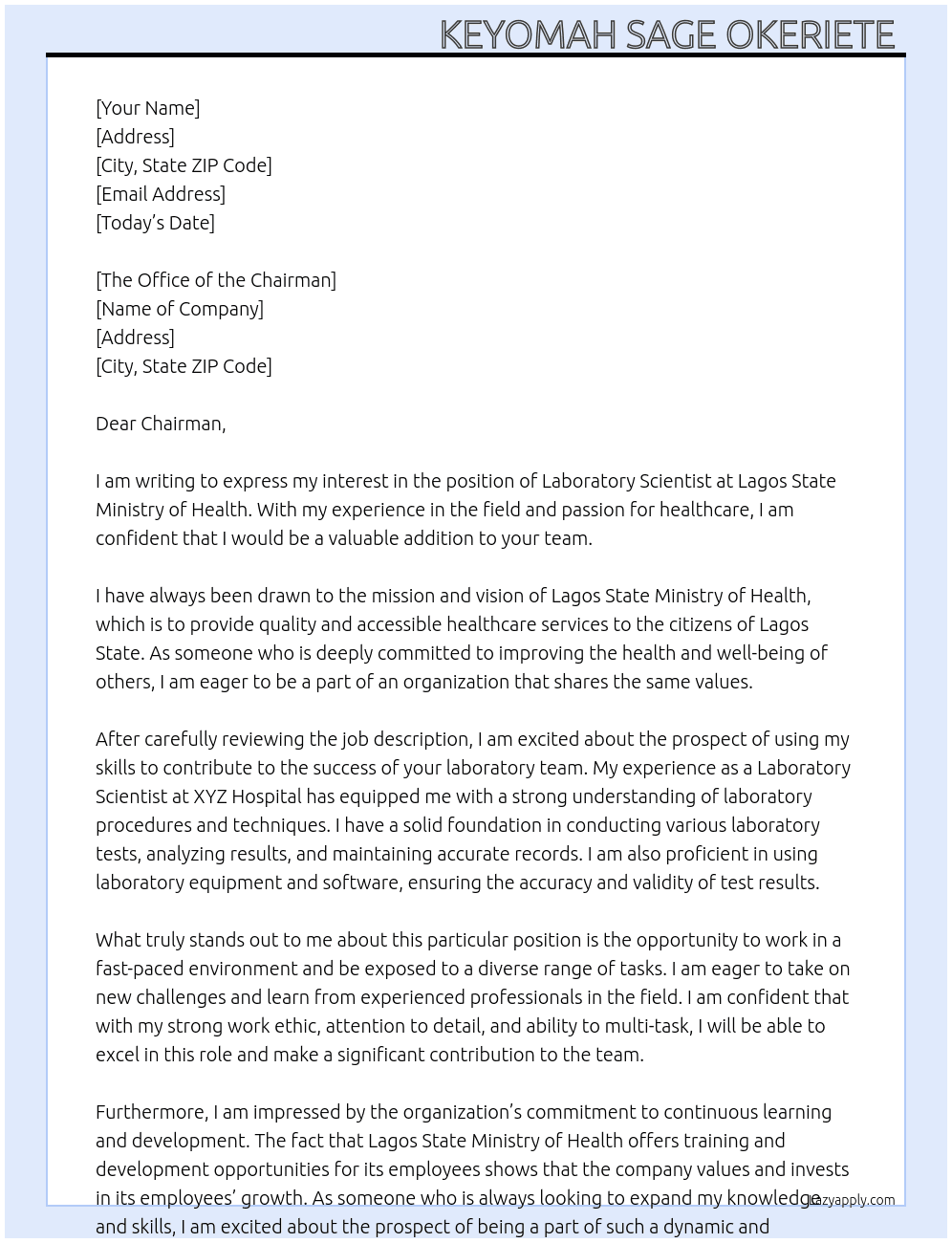 Cover letter for laboratory scientist - LazyApply