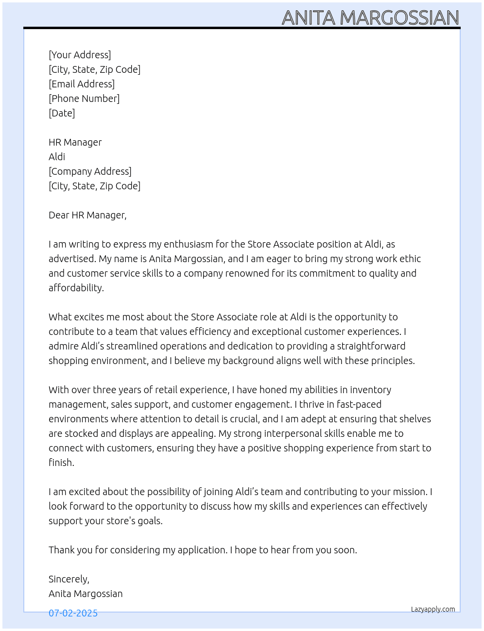 Cover letter for store associate - LazyApply