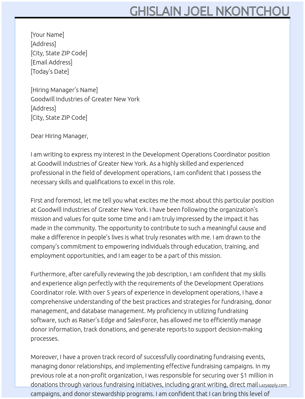 Cover letter for development operations coordinator - LazyApply
