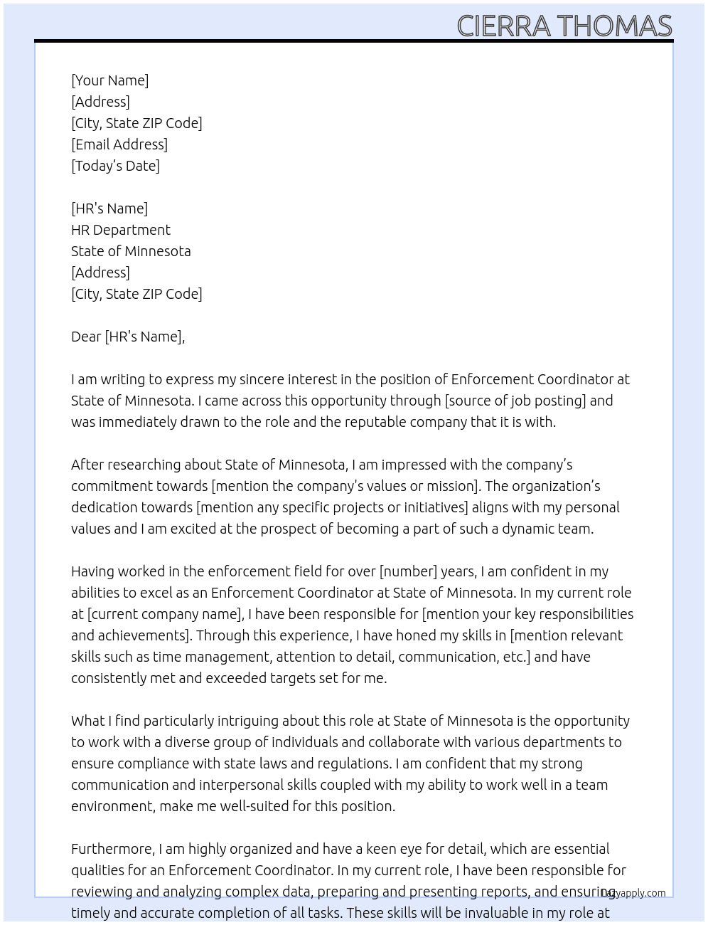 Cover letter for enforcement coordinator - LazyApply