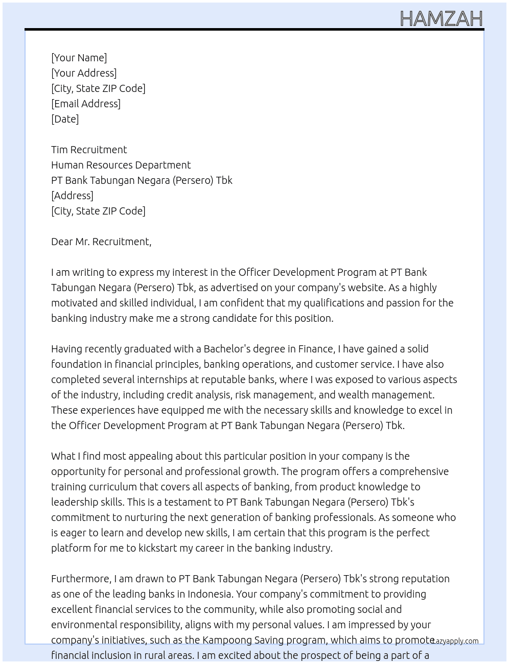 Cover letter for officer development program - LazyApply