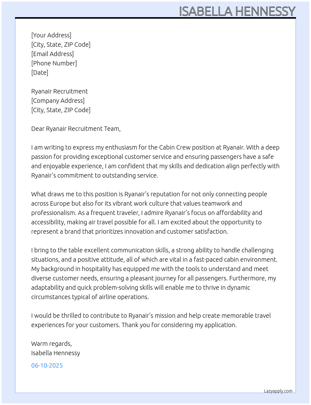 Cabin Crew At Ryanair Cover Letter