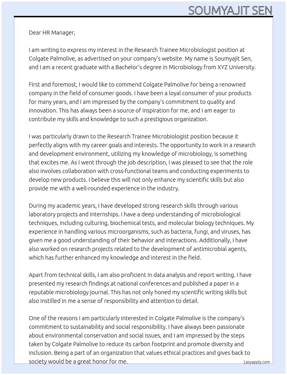 Cover letter for research trainee microbiologist - LazyApply