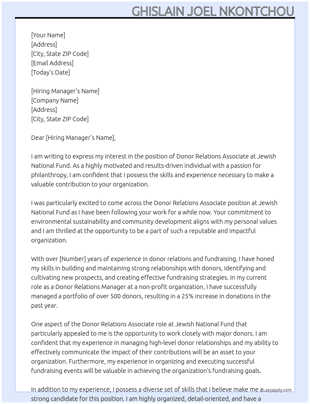 Cover letter for donor relations associate - LazyApply