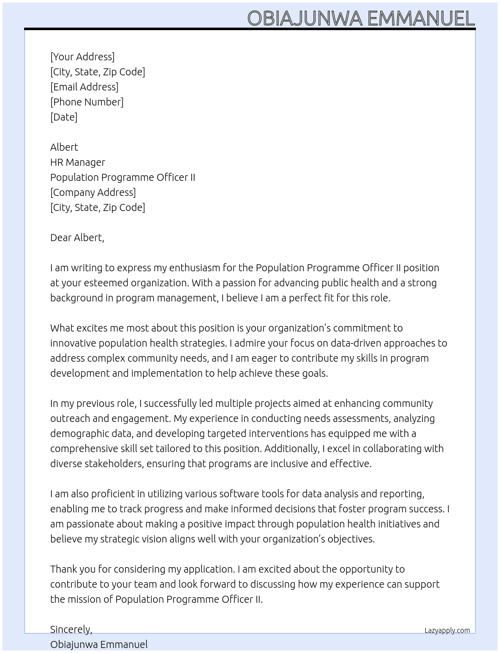 Population Programme Officer II At Population Programme Officer II Cover Letter