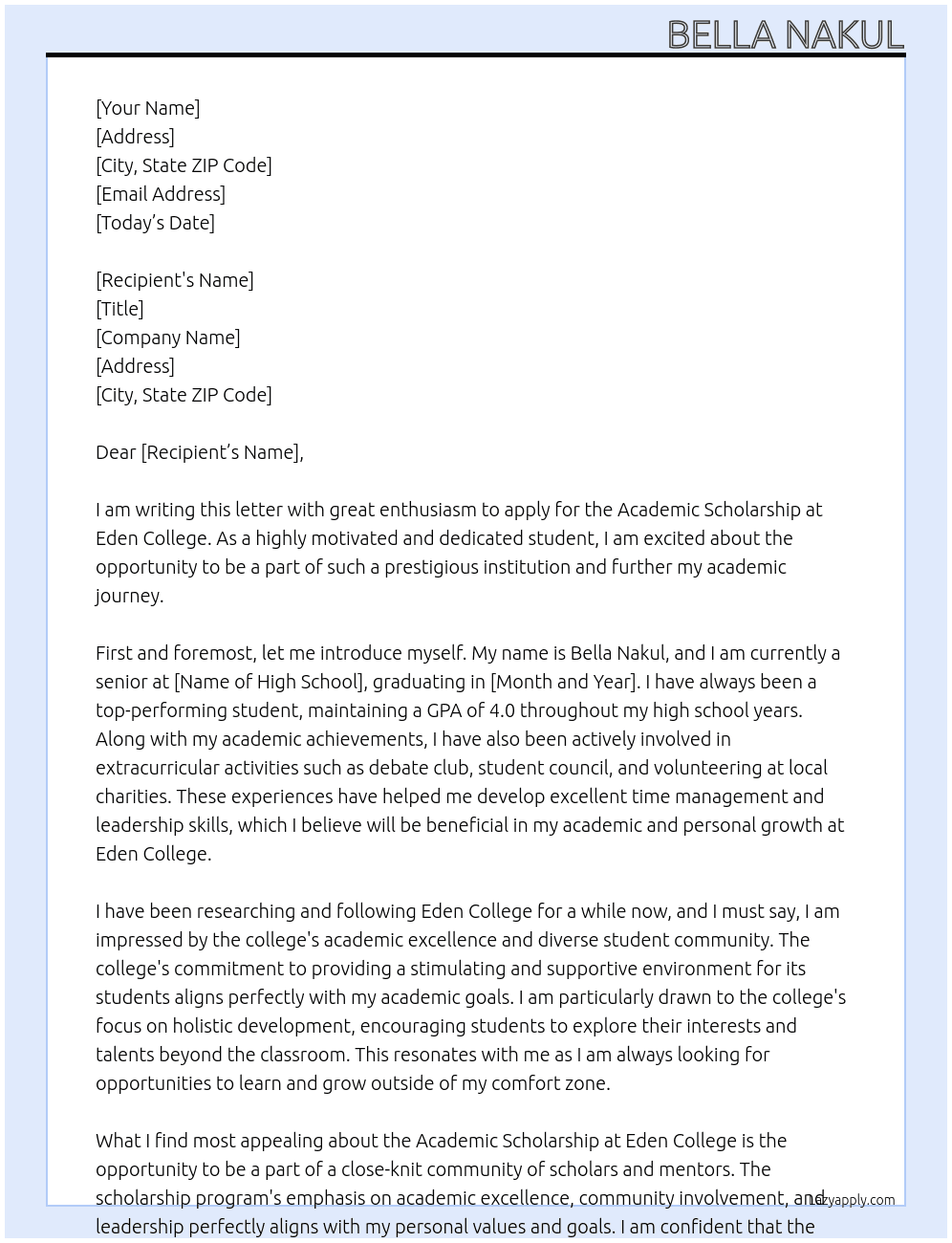 Cover letter for academic scholarship - LazyApply