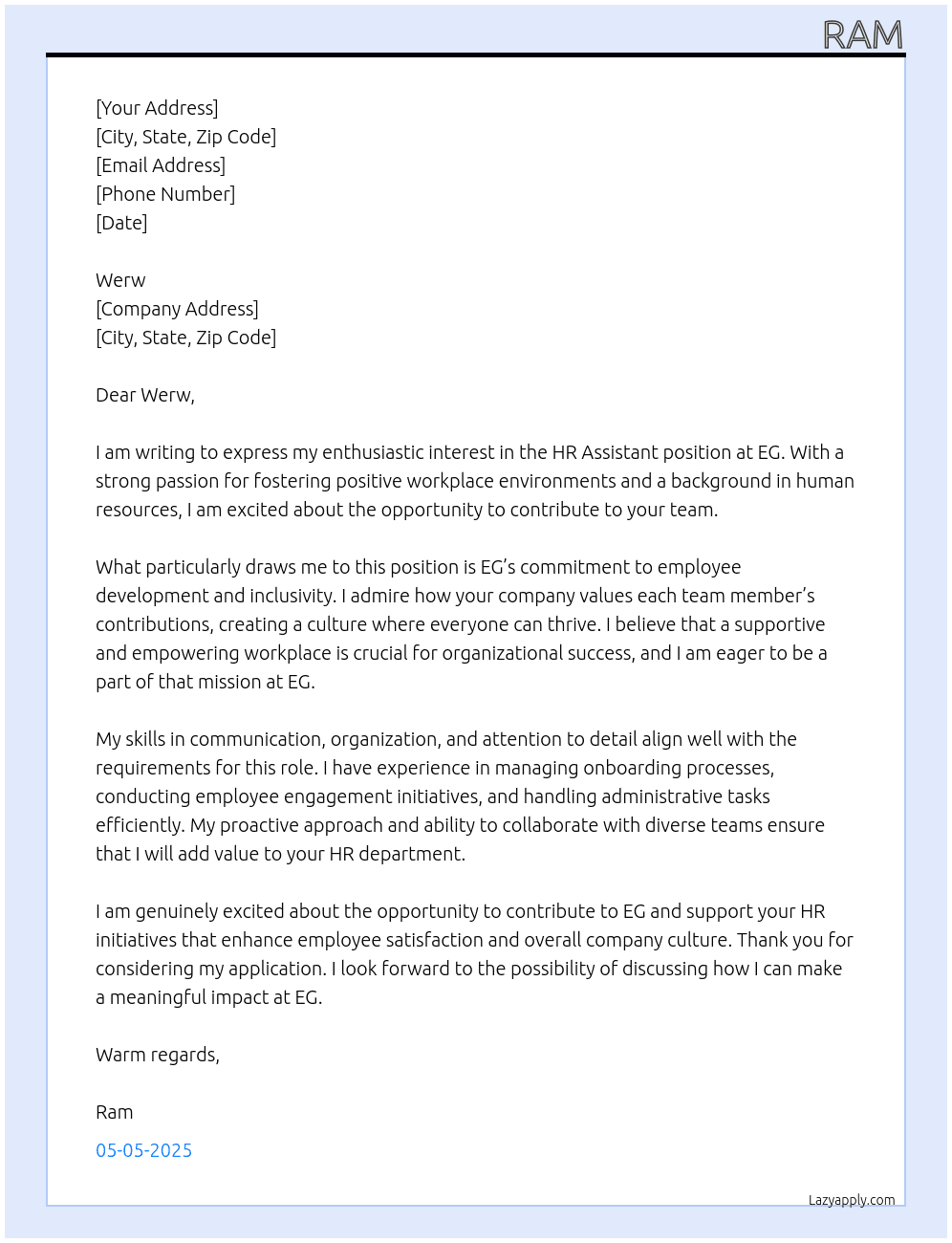 hr assistentes At eg Cover Letter