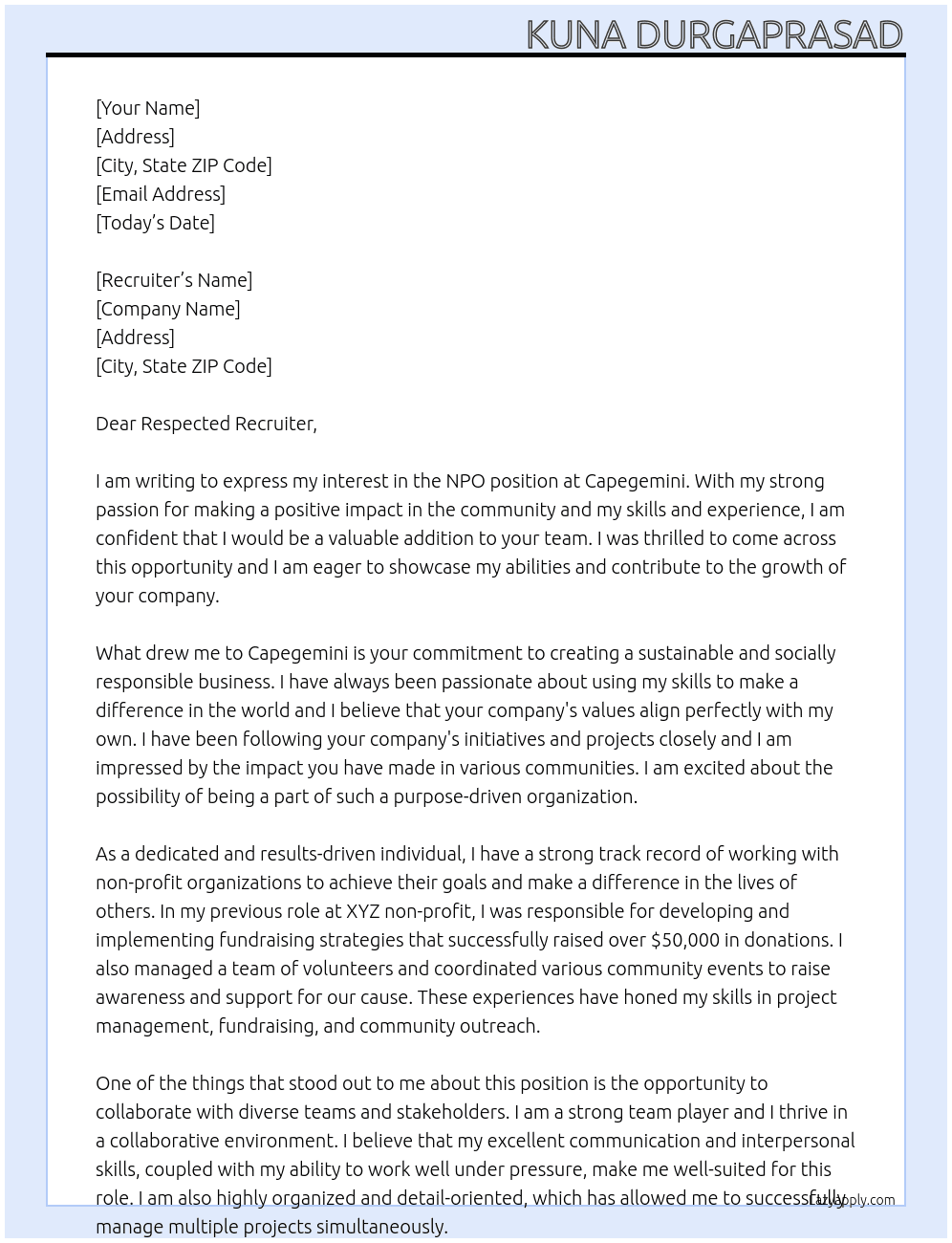 Cover letter for npo - LazyApply