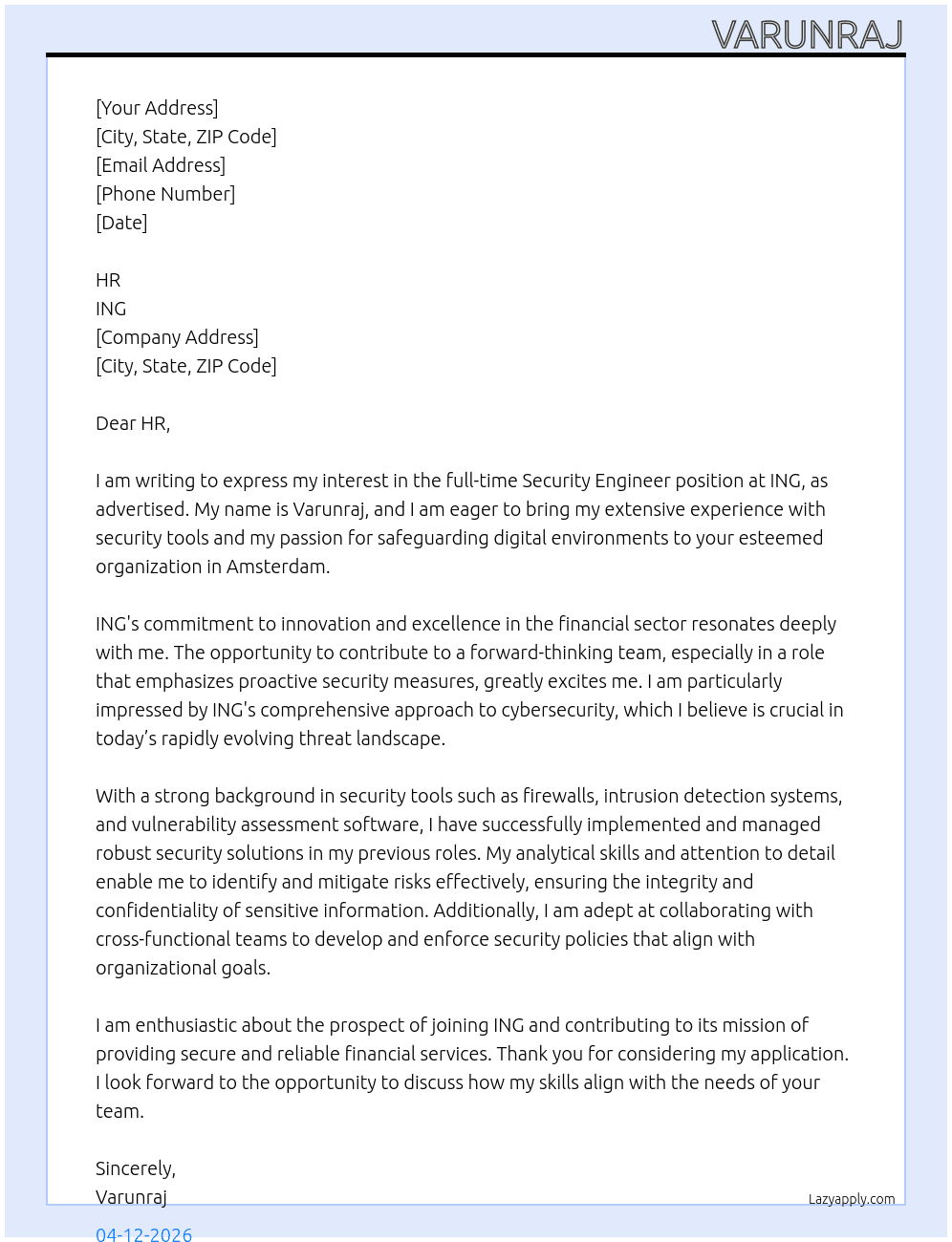 Cover letter for security engineer - LazyApply