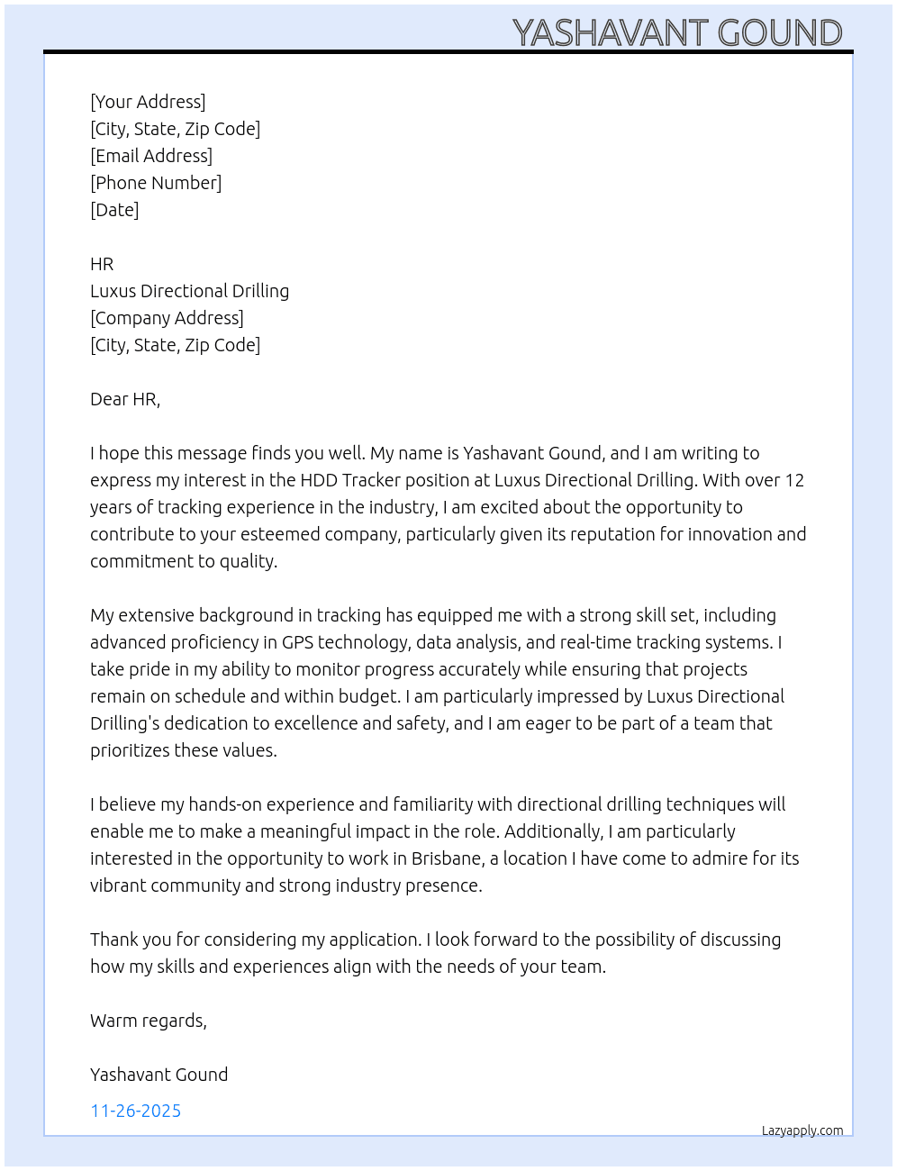 Cover letter for hdd trecker - LazyApply