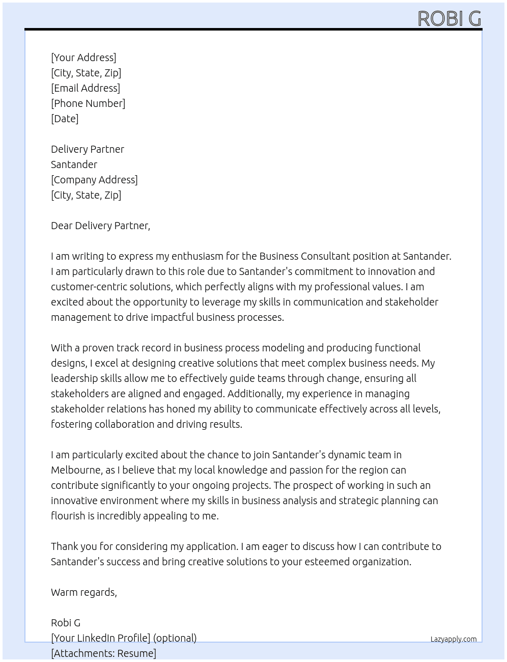 Business Consultant At Santander Cover Letter
