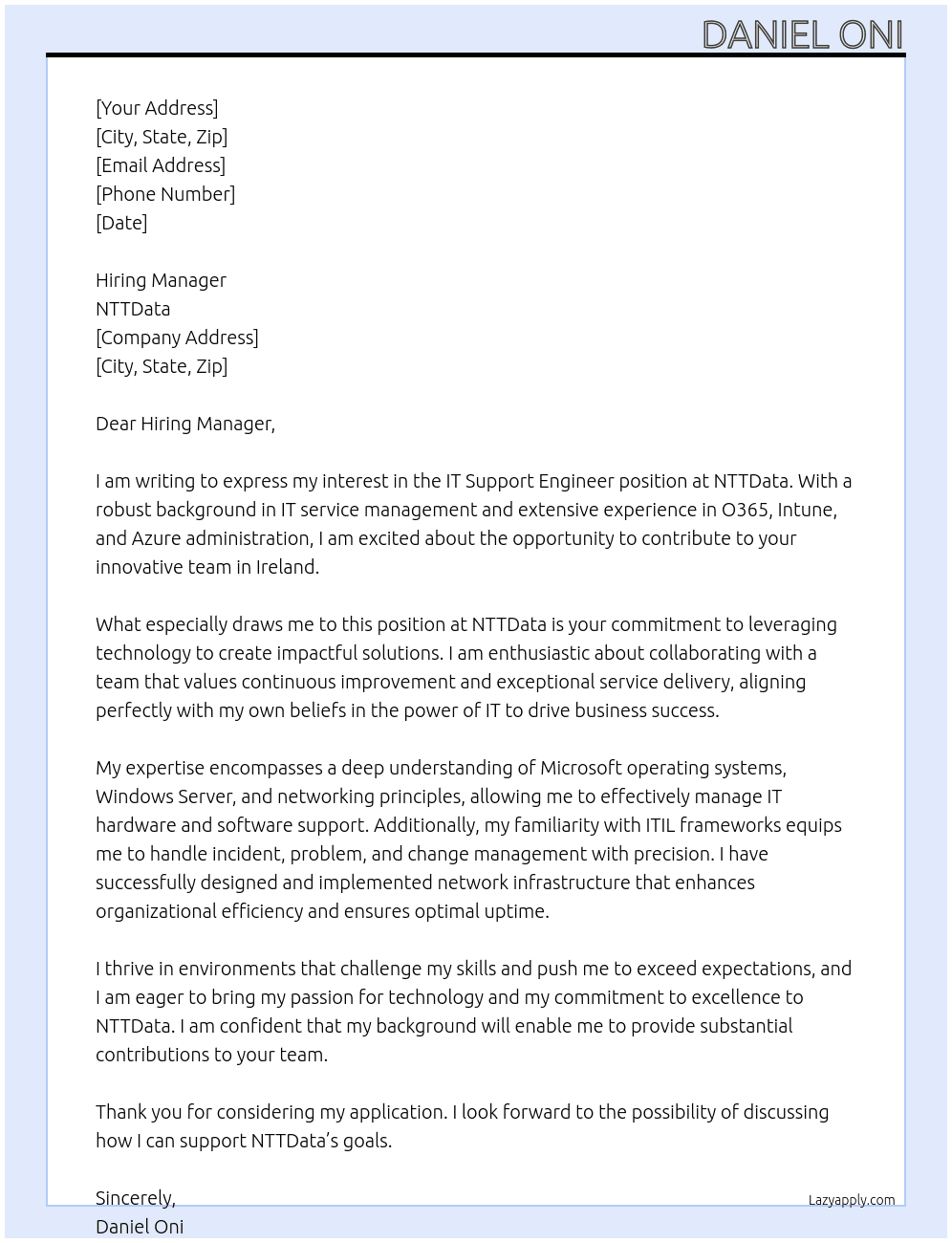 Cover letter for it support engineer - LazyApply