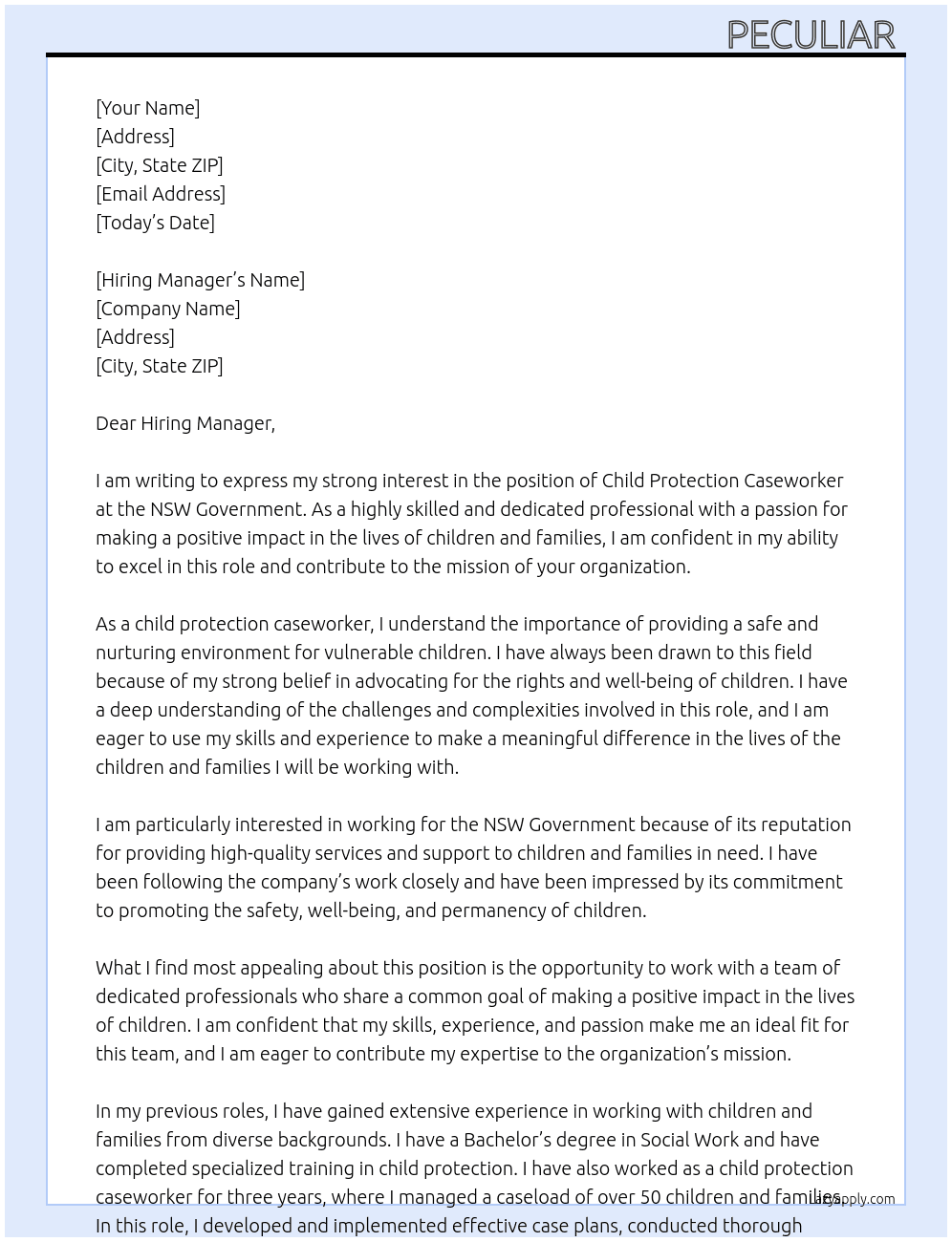 Child protection caseworker  At NSW government  Cover Letter