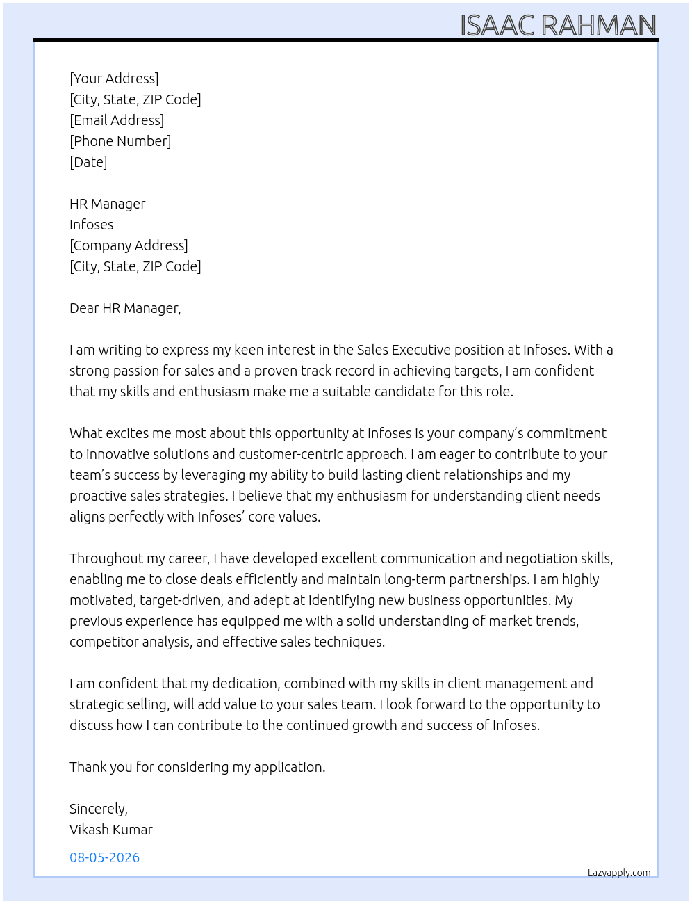Cover letter for sale excutive - LazyApply