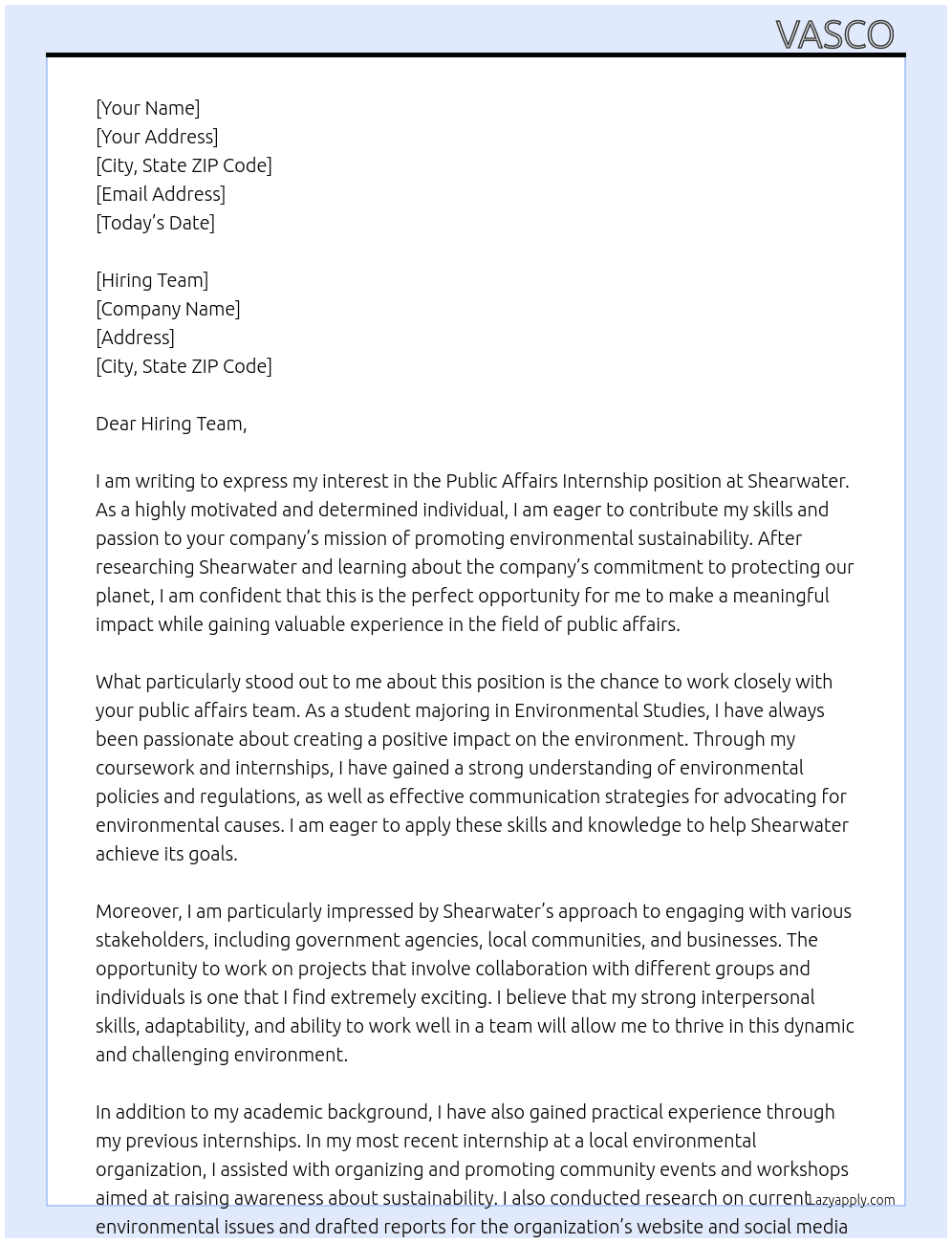 Cover letter for public affairs internship - LazyApply