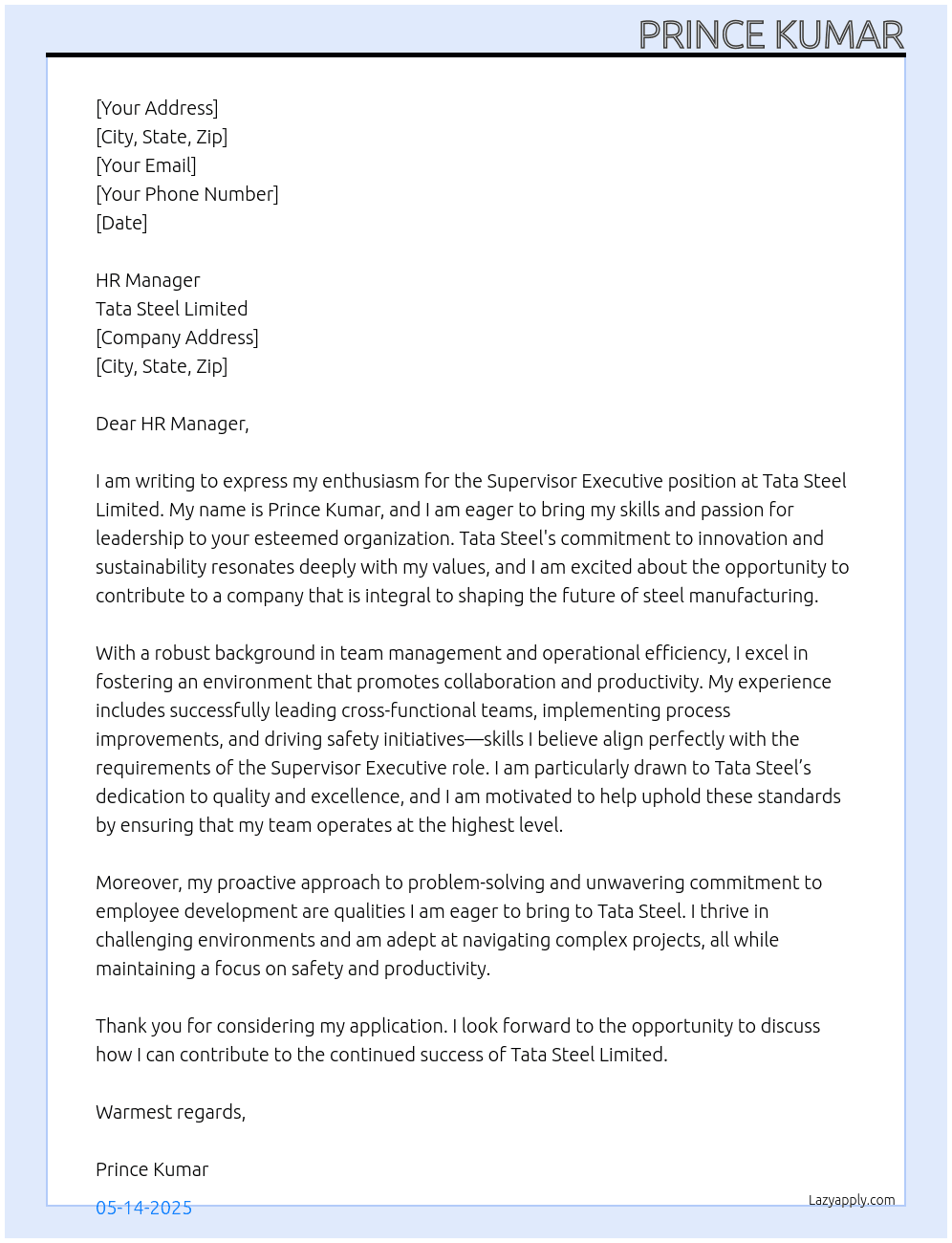 Cover letter for supervisor, executive - LazyApply