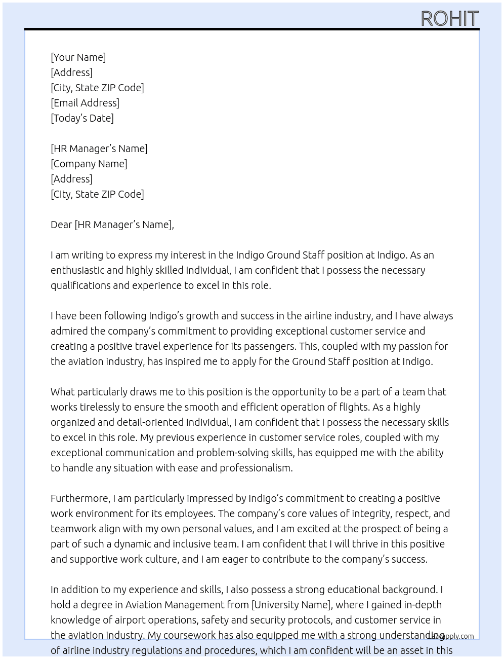 Cover letter for indigo ground staff - LazyApply