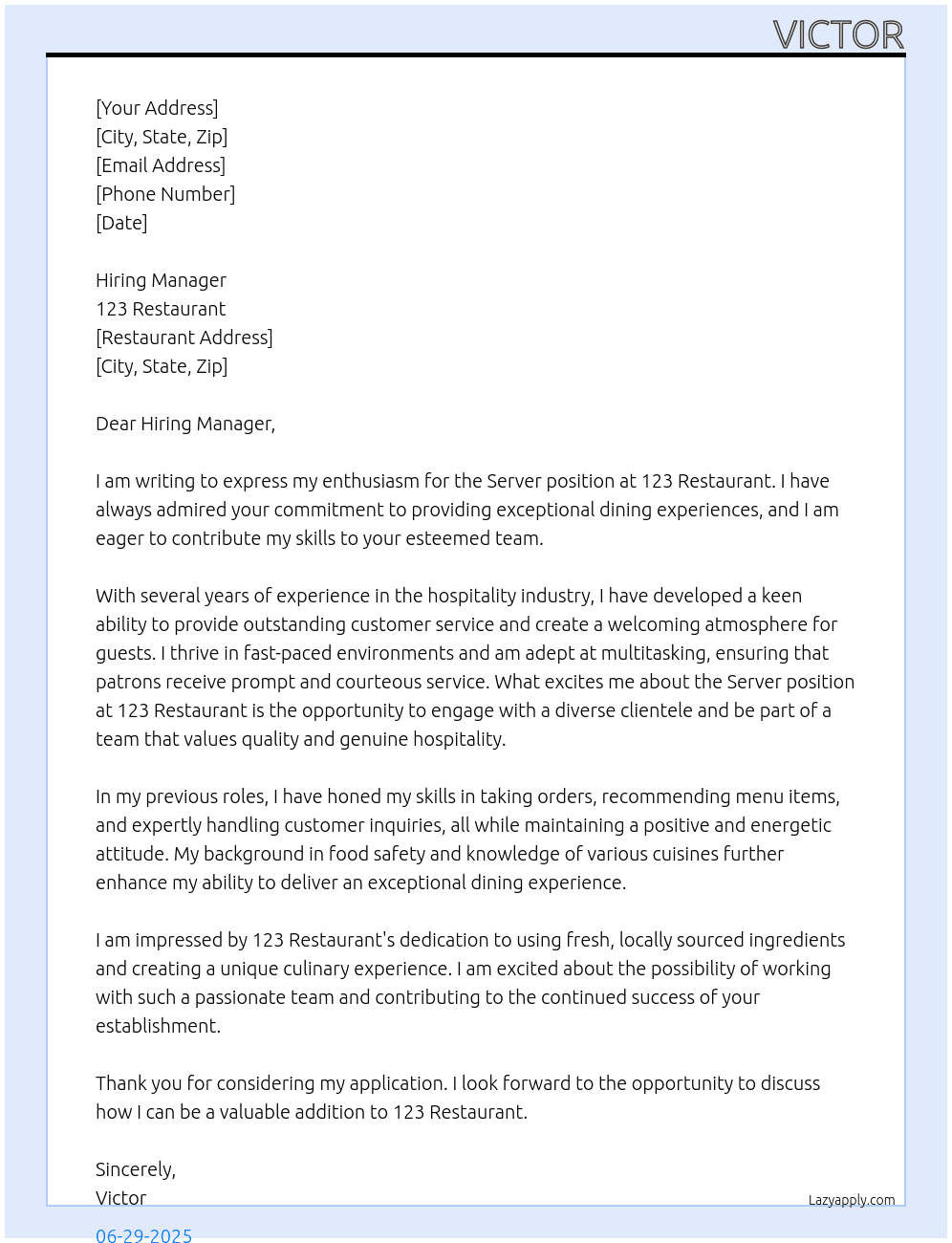 Cover letter for server - LazyApply