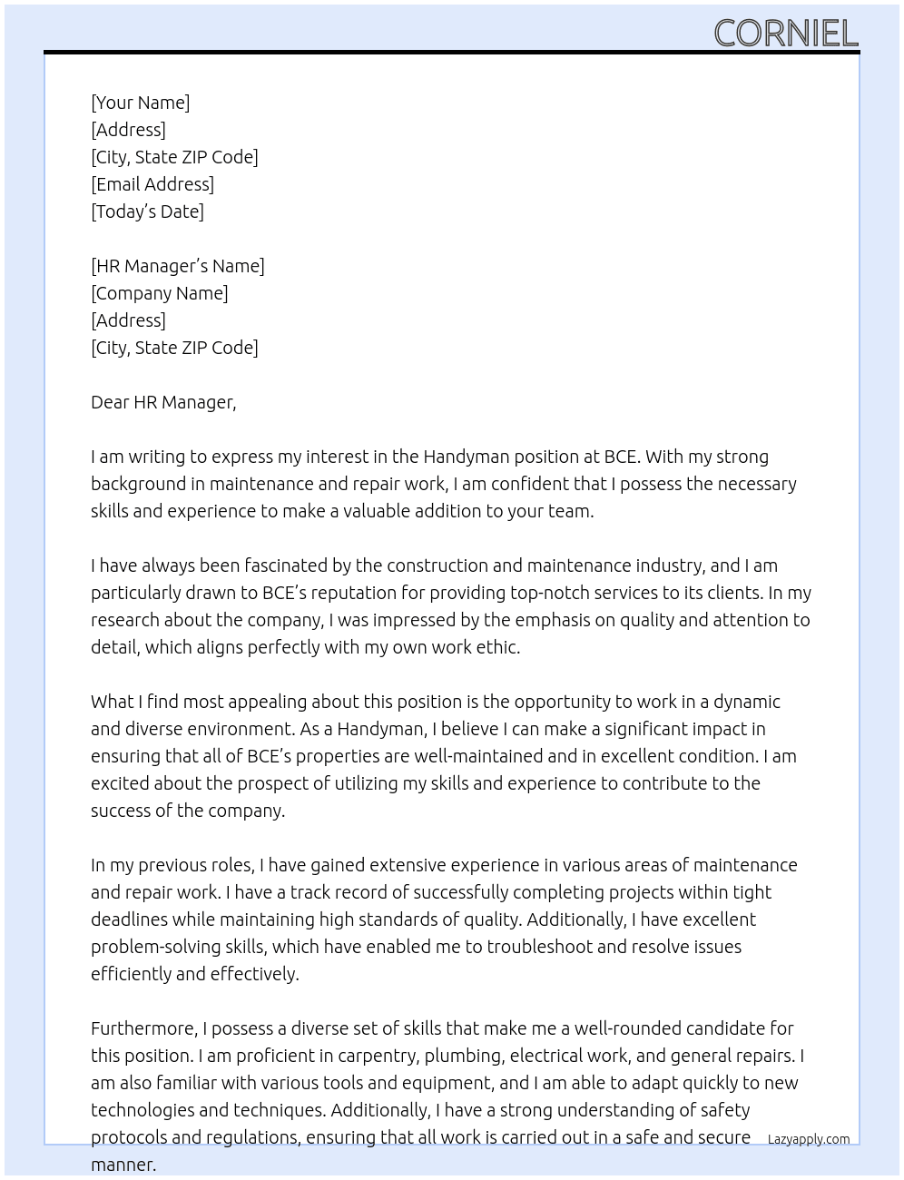 Handyman At BCE Cover Letter