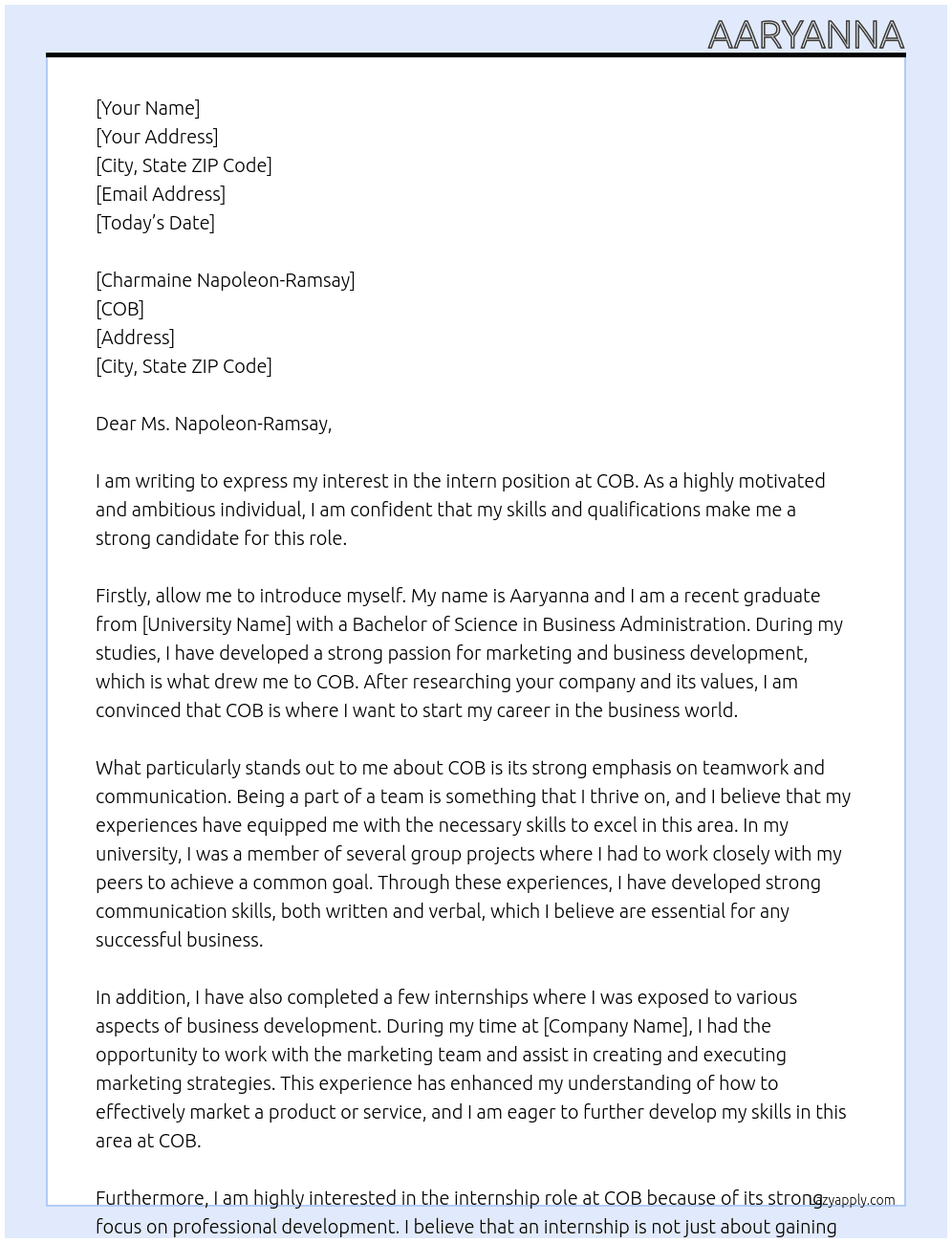 intern At COB Cover Letter