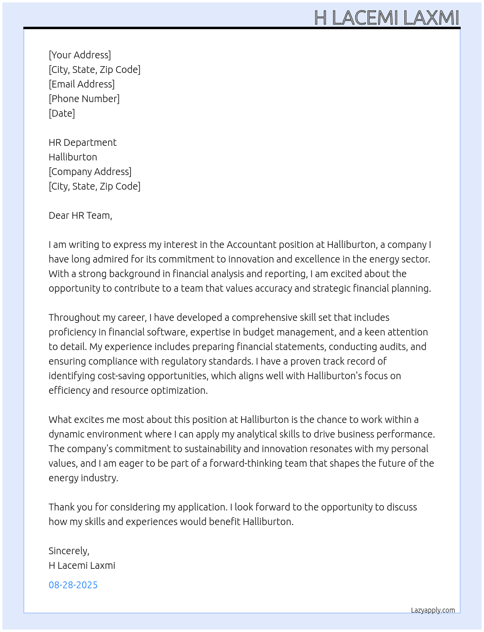 accountant At Halliburton Cover Letter