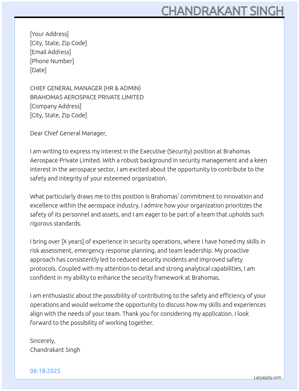 Cover letter for executive & security - LazyApply