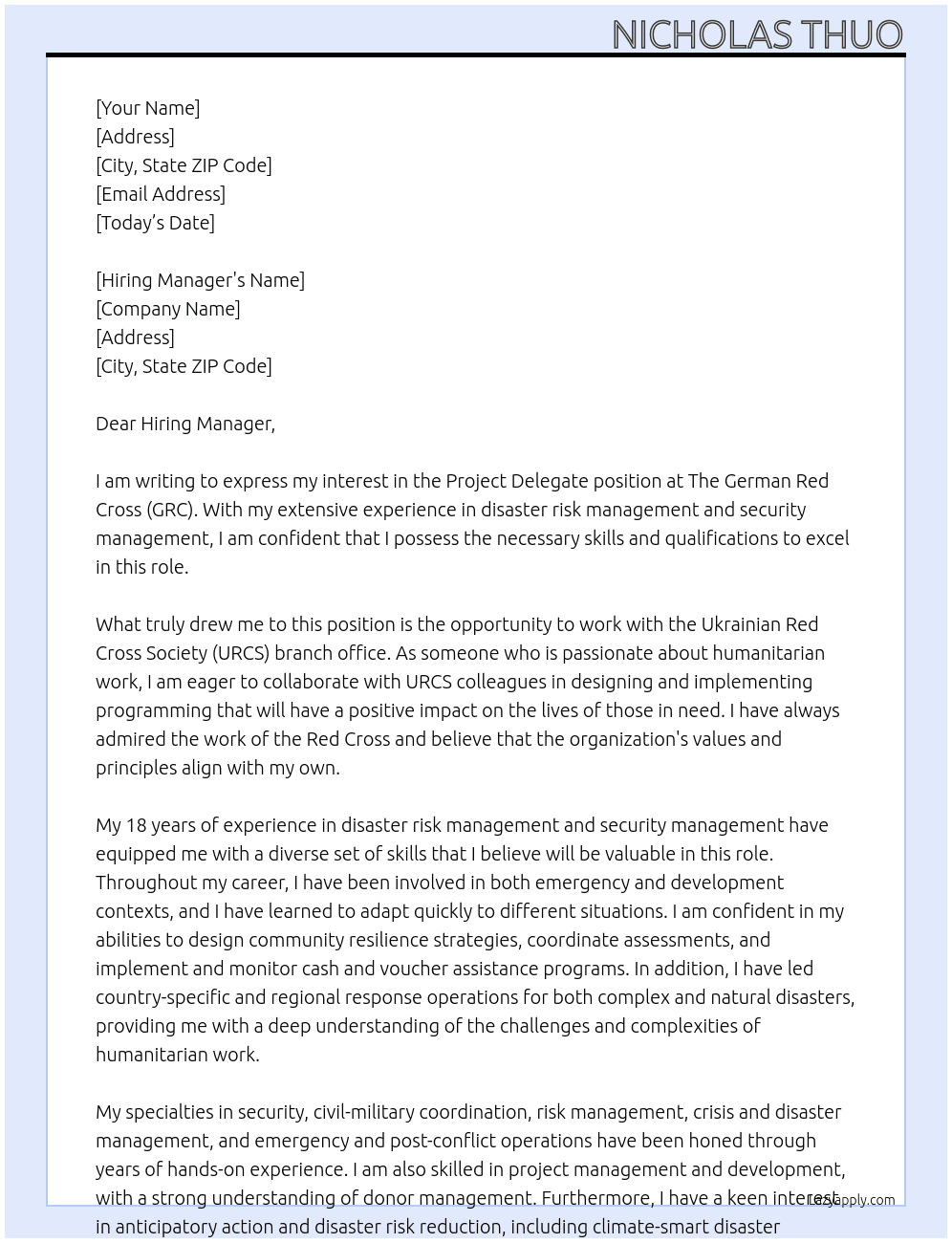Cover letter for project delegate - LazyApply