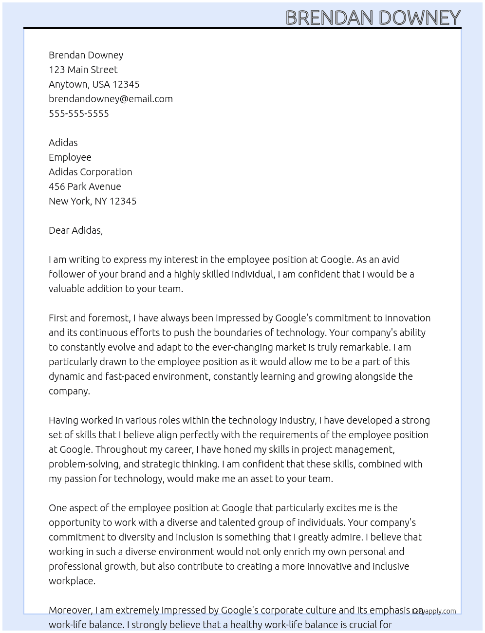 employee At google Cover Letter