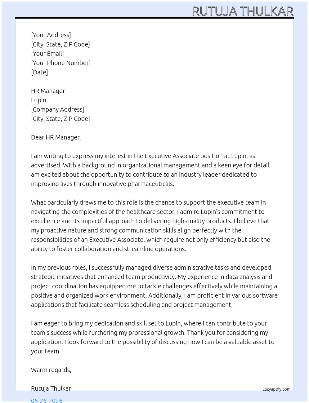 Cover letter for executive associate - LazyApply