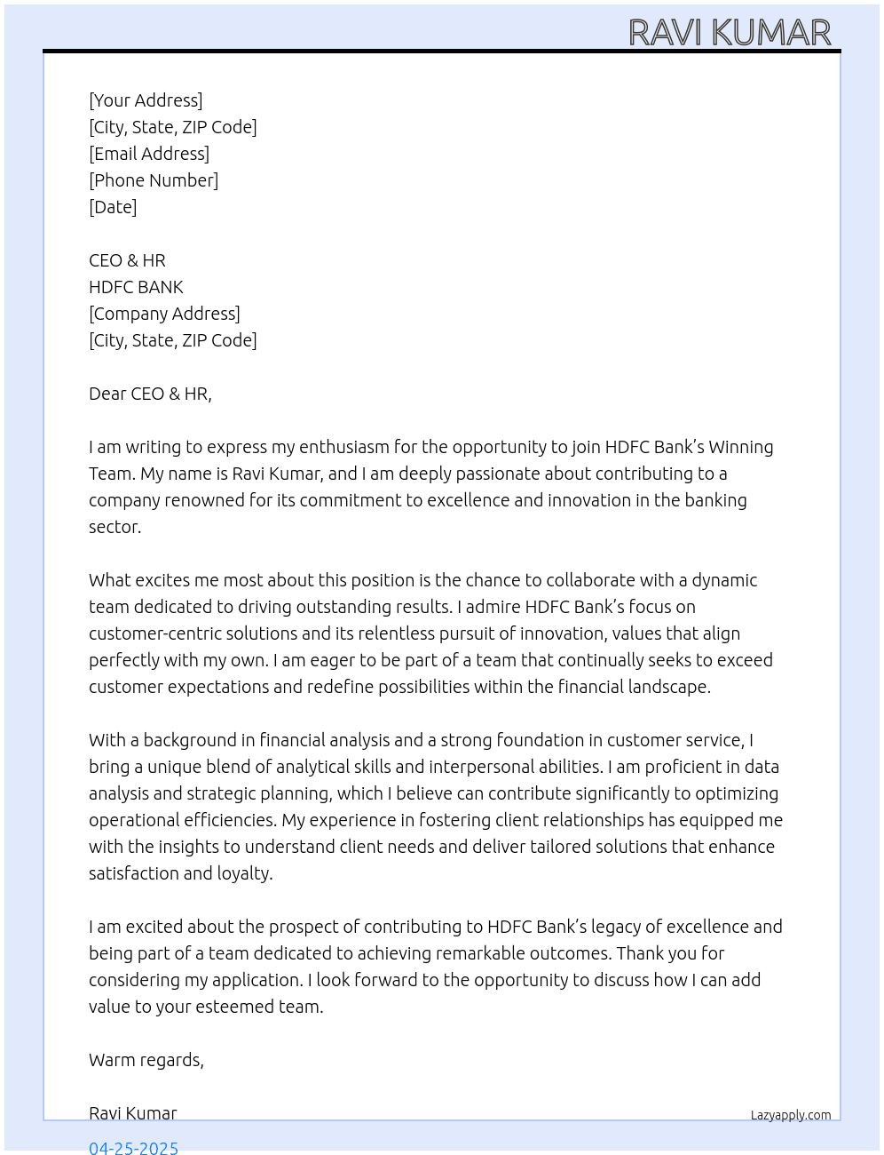 Cover letter for winning team - LazyApply
