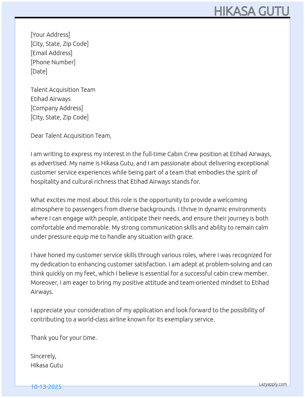 etihad cabin crew At etihad airways Cover Letter