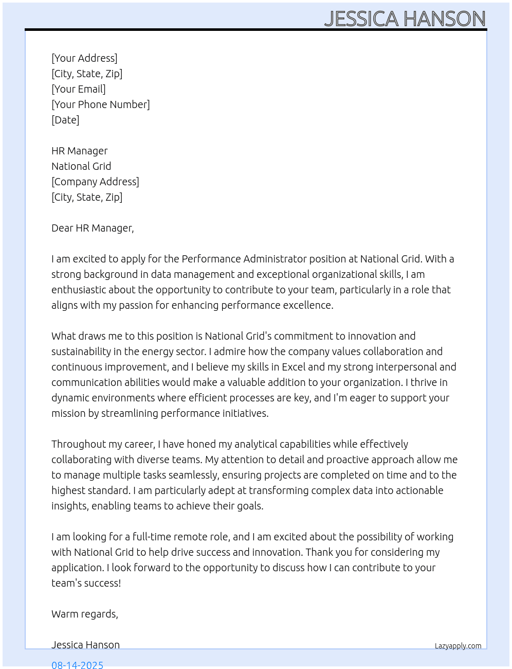Cover letter for performance administrator - LazyApply
