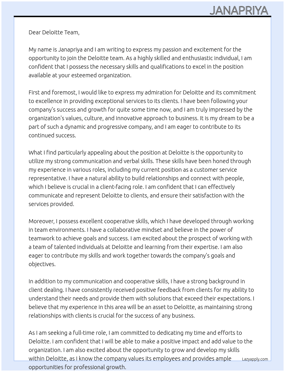 Cover letter for deloitte - LazyApply