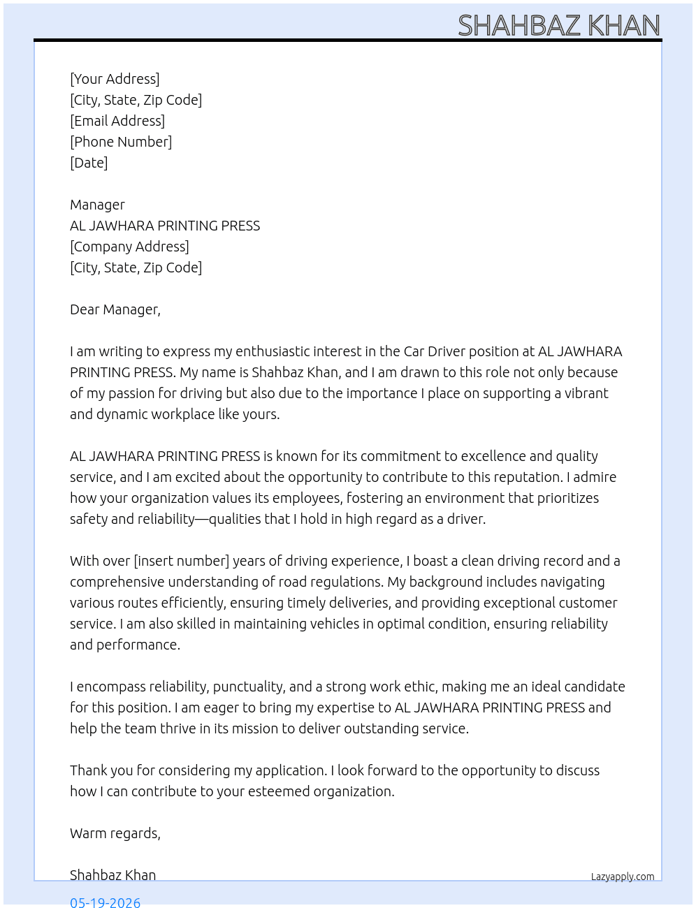 Cover letter for car drive - LazyApply