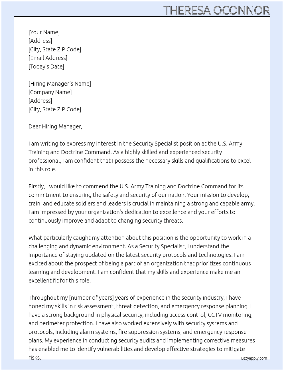 Cover letter for security specialist - LazyApply