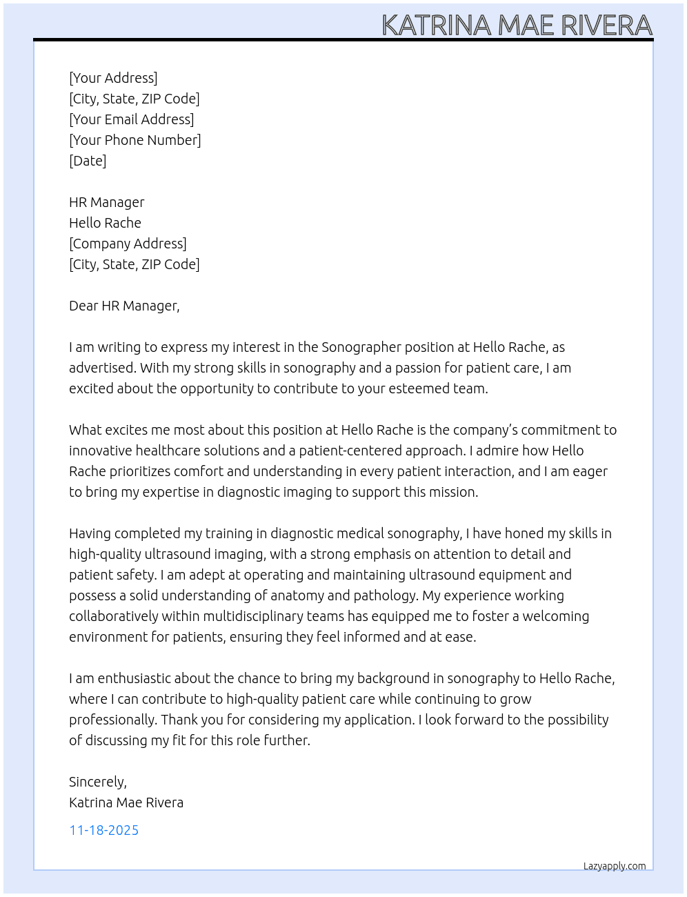 Sonographer At Hello Rache Cover Letter