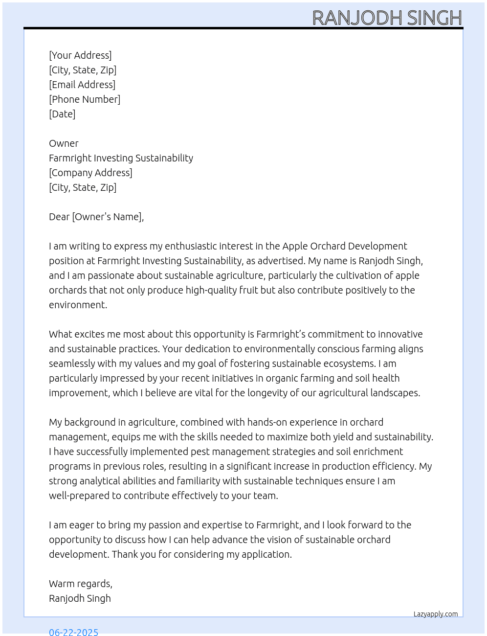 Cover letter for apple orchard development - LazyApply