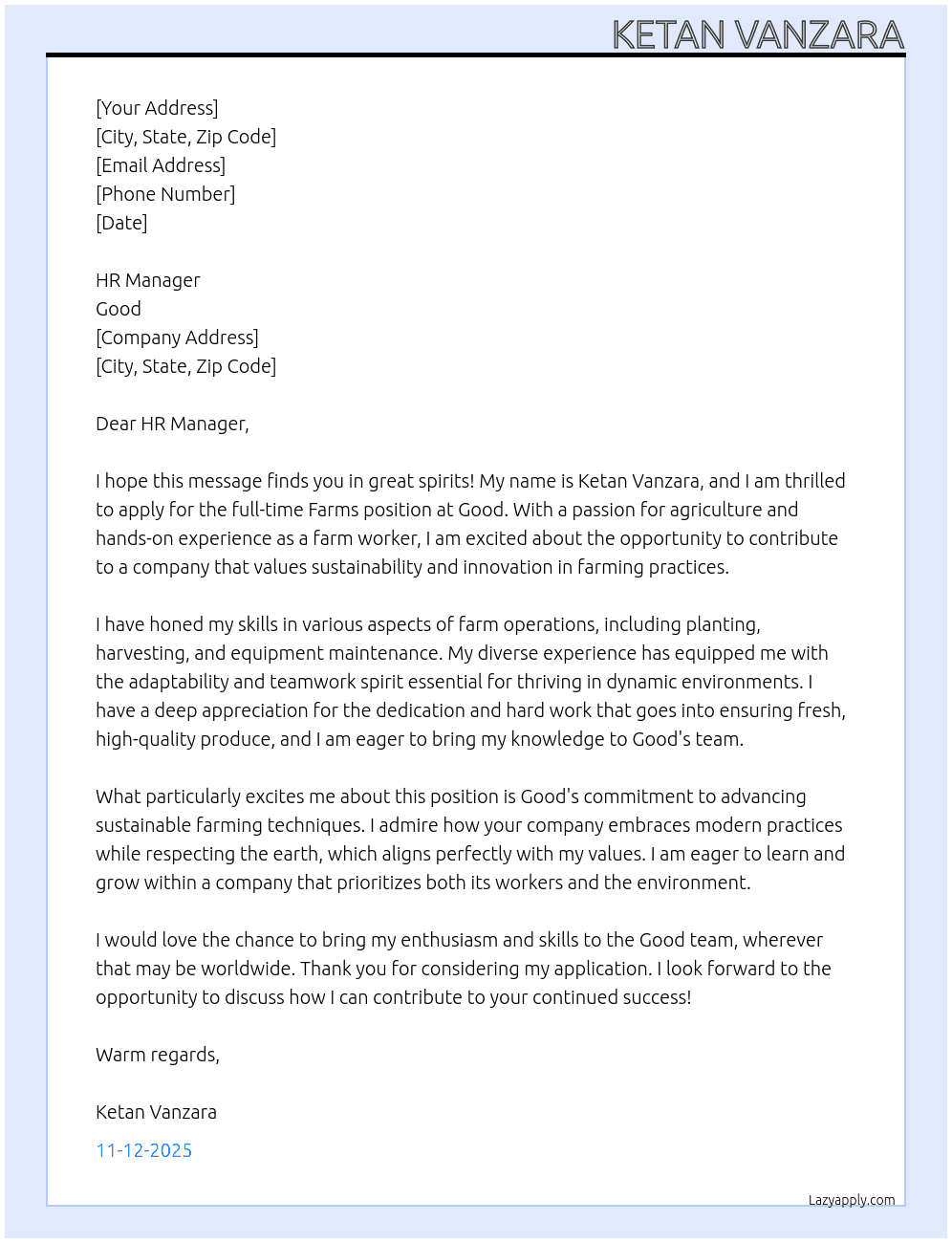 Farms  At Good  Cover Letter