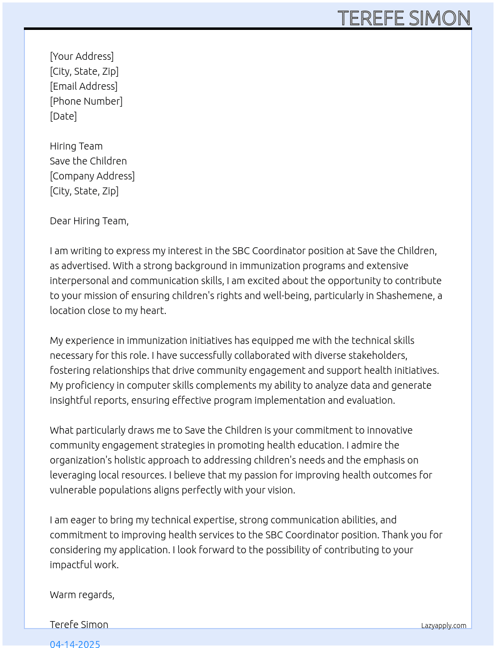 Cover letter for sbc coordinator - LazyApply