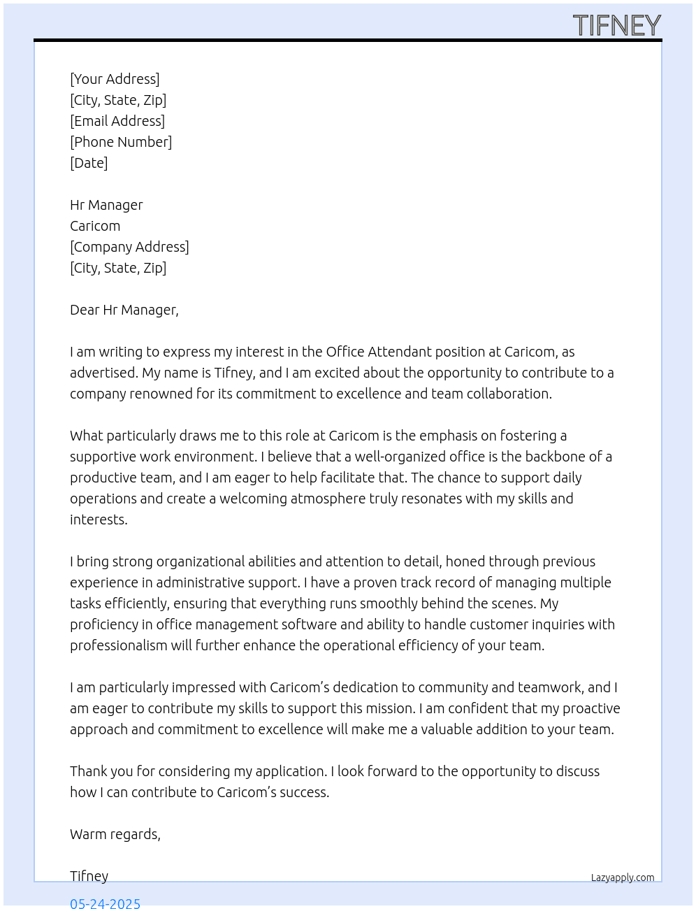 Office attendant  At Caricom Cover Letter