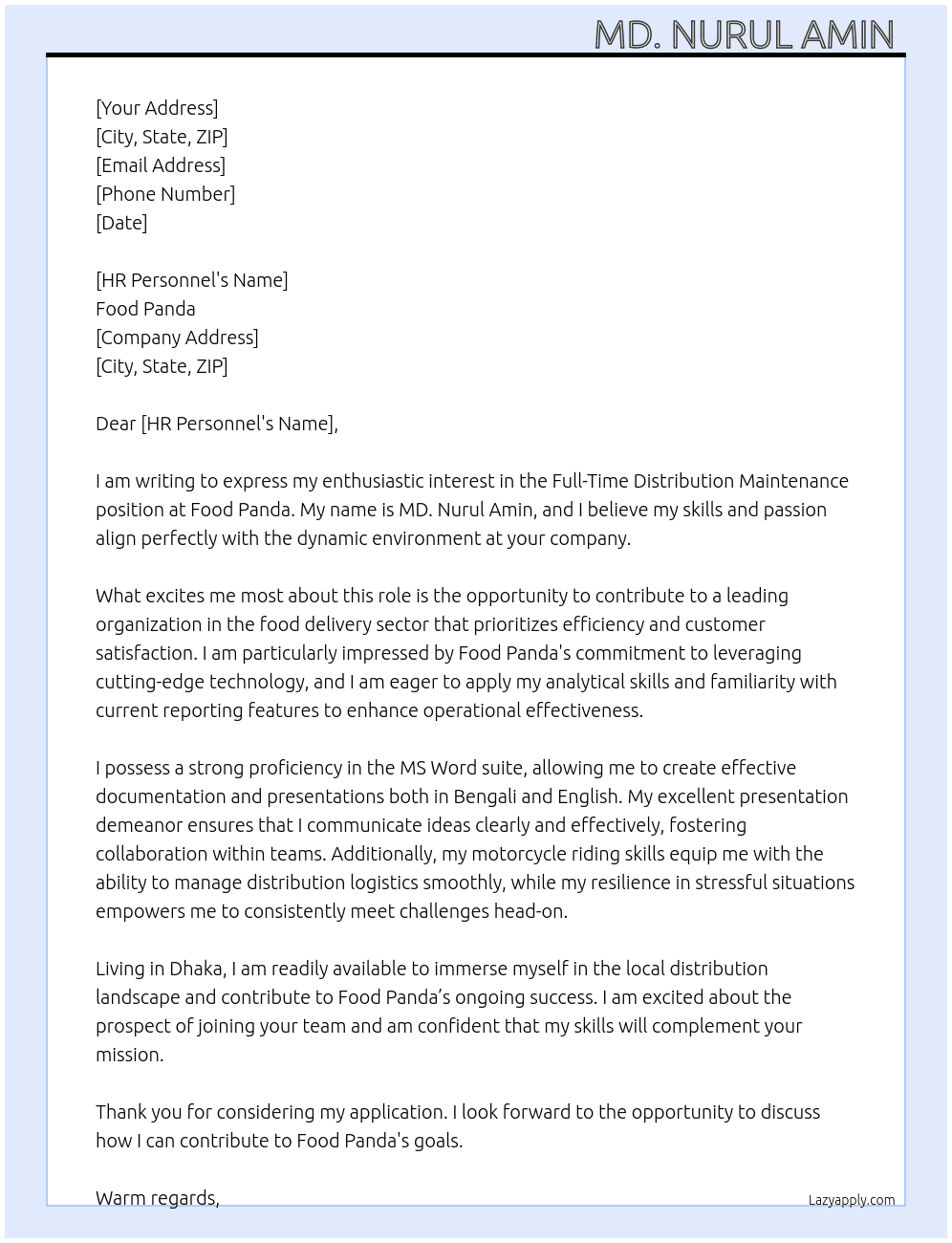 Cover letter for distribution maintenance - LazyApply