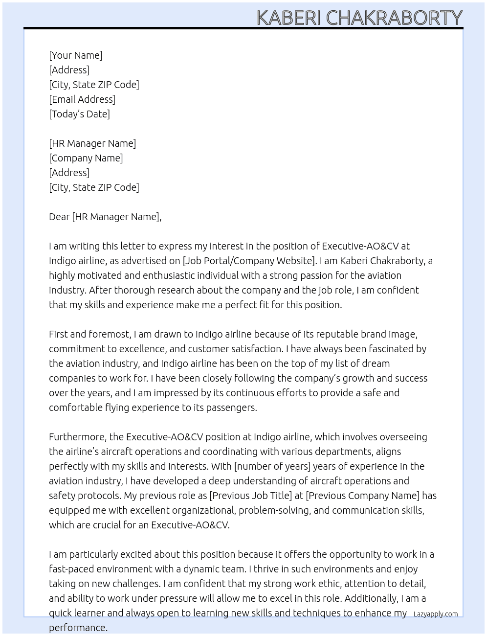 Cover letter for executive-ao&cv - LazyApply