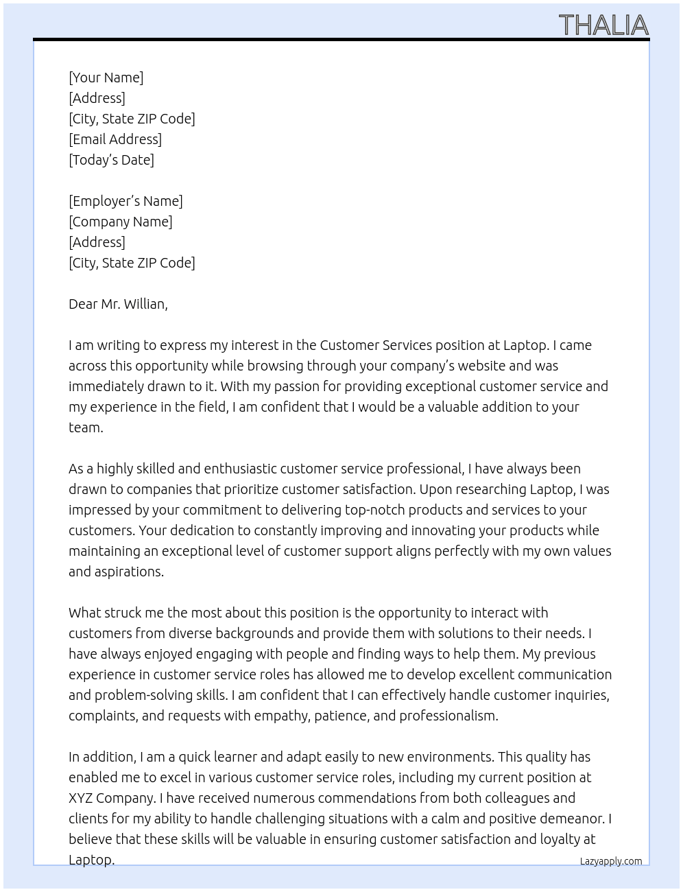 customer services  At laptop Cover Letter