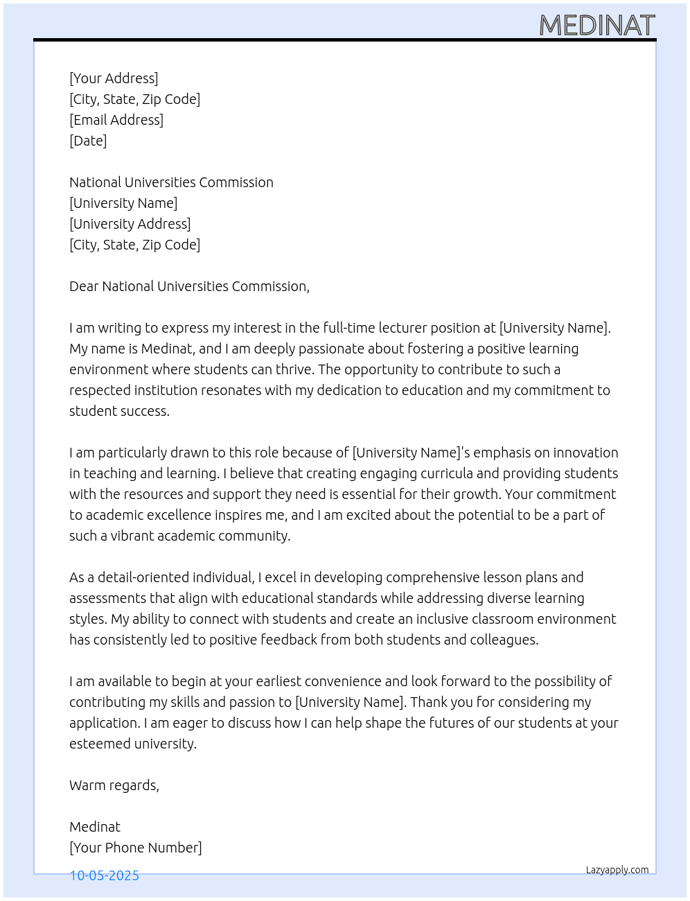 lecturer At university Cover Letter
