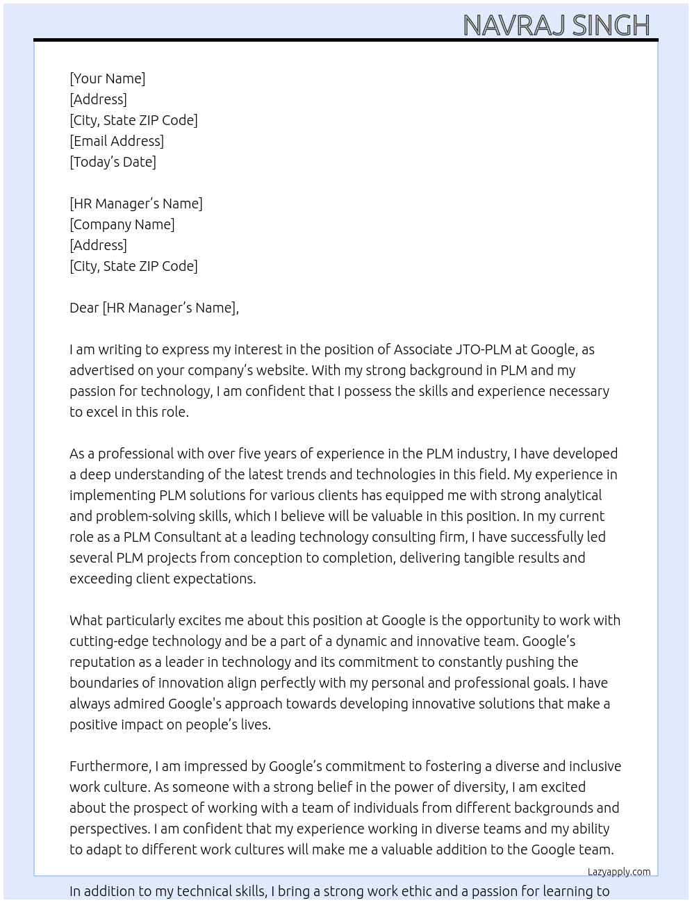 Cover letter for associate jto-plm - LazyApply