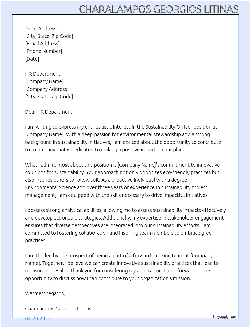 Sustainability officer At If here is any Cover Letter