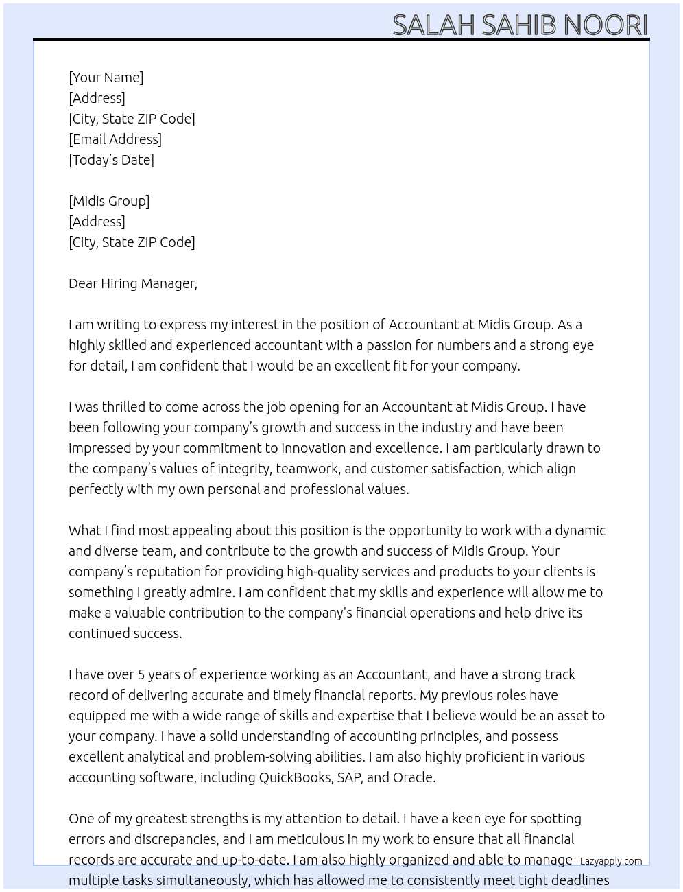 Accountant At Midis Group Cover Letter
