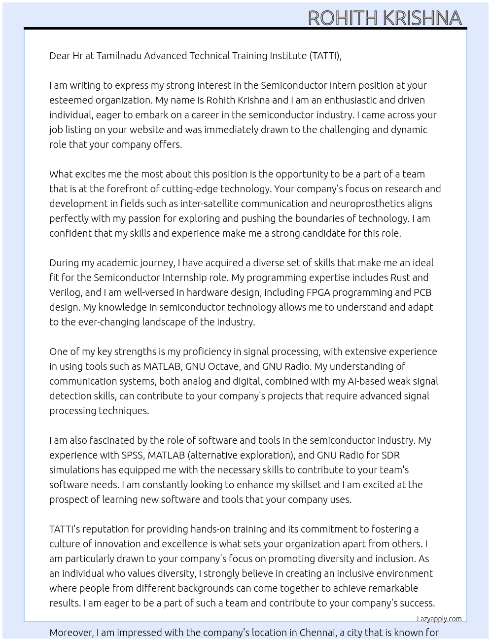 Cover letter for semiconductor intern - LazyApply